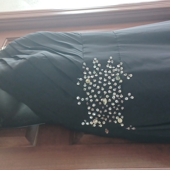 Dian Sheng Long black & Grey Omber dress, One Shoulder, Corset Back, Sz 18, Nwt - Picture 4 of 12